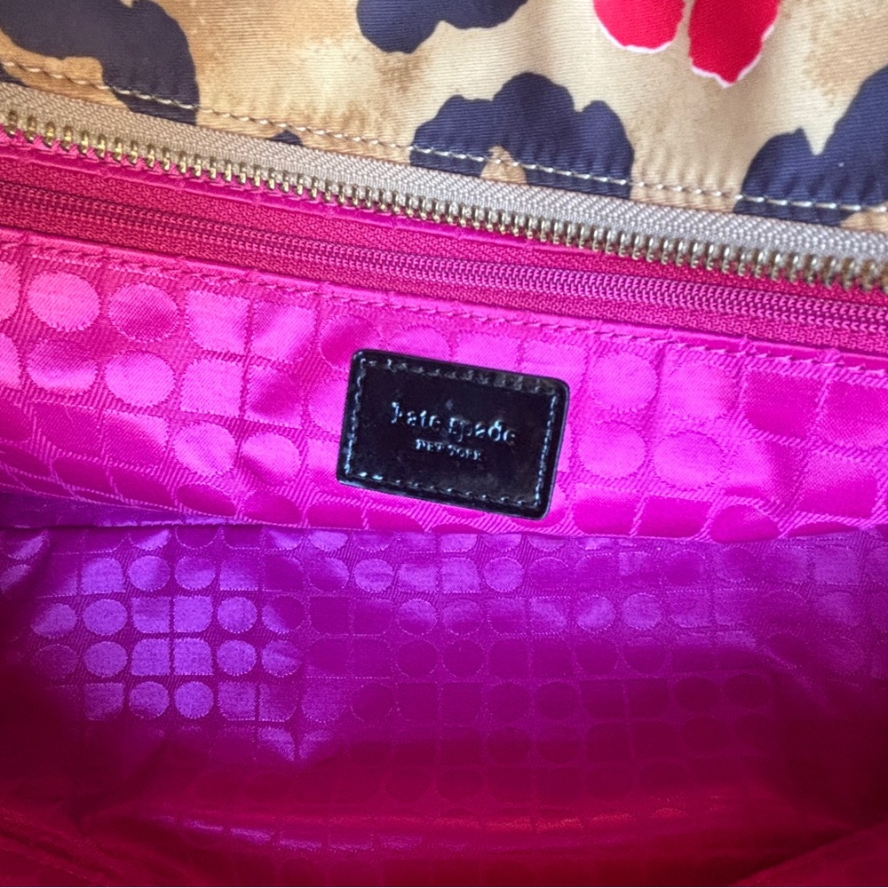Kate Spade NY Stevie Pop Art Leopard Nylon Tote Black Patent Gold Hardware - Picture 10 of 11